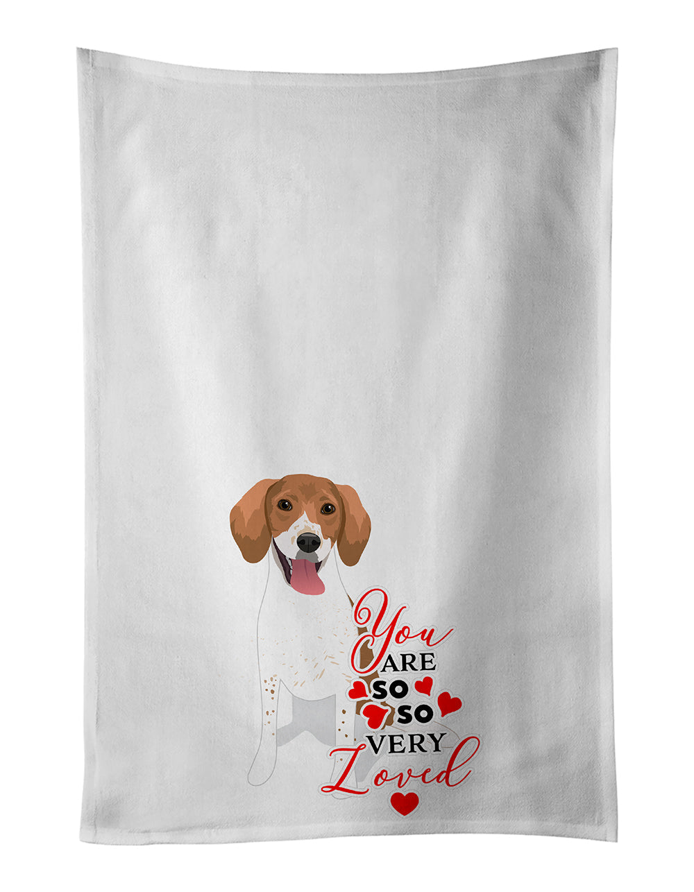 Beagle Red and White Red Ticked #2 so Loved Kitchen Towel Set of 2 White Dish Towels Decorative Bathroom Hand towel for Hand, Face, Hair, Yoga, Tea, Dishcloth, 19 X 28", White