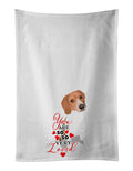 Beagle Red and White Red Ticked #3 so Loved Kitchen Towel Set of 2 White Dish Towels Decorative Bathroom Hand towel for Hand, Face, Hair, Yoga, Tea, Dishcloth, 19 X 28", White