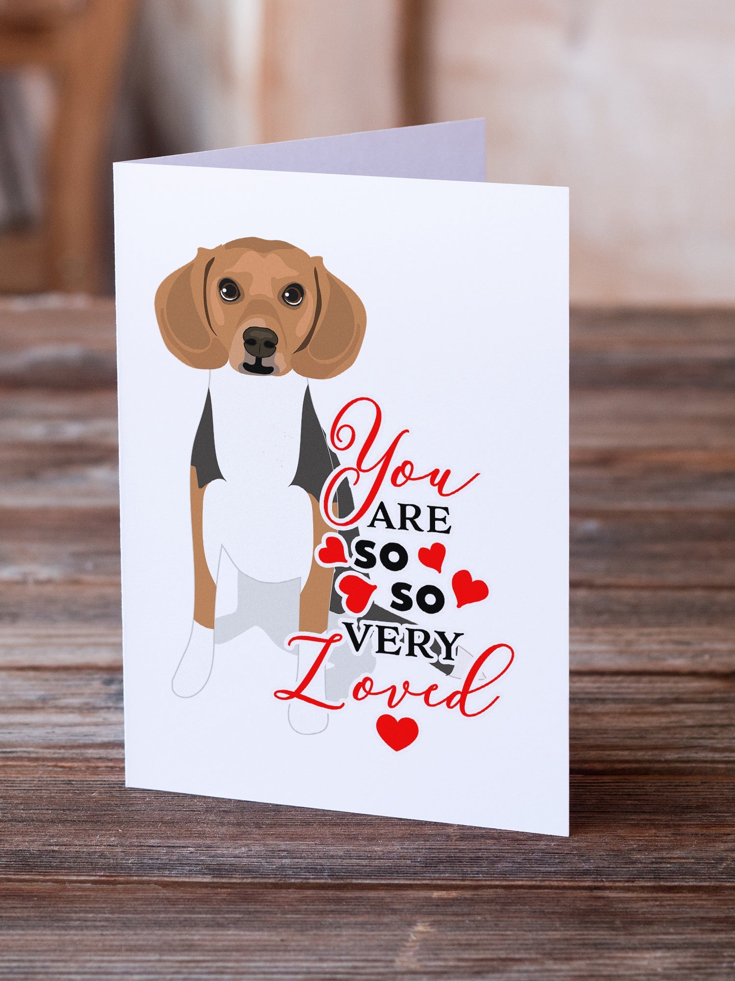 Beagle Tricolor #1 so Loved Greeting Cards Pack of 8 Blank Cards with Envelopes Whimsical A7 Size 5x7