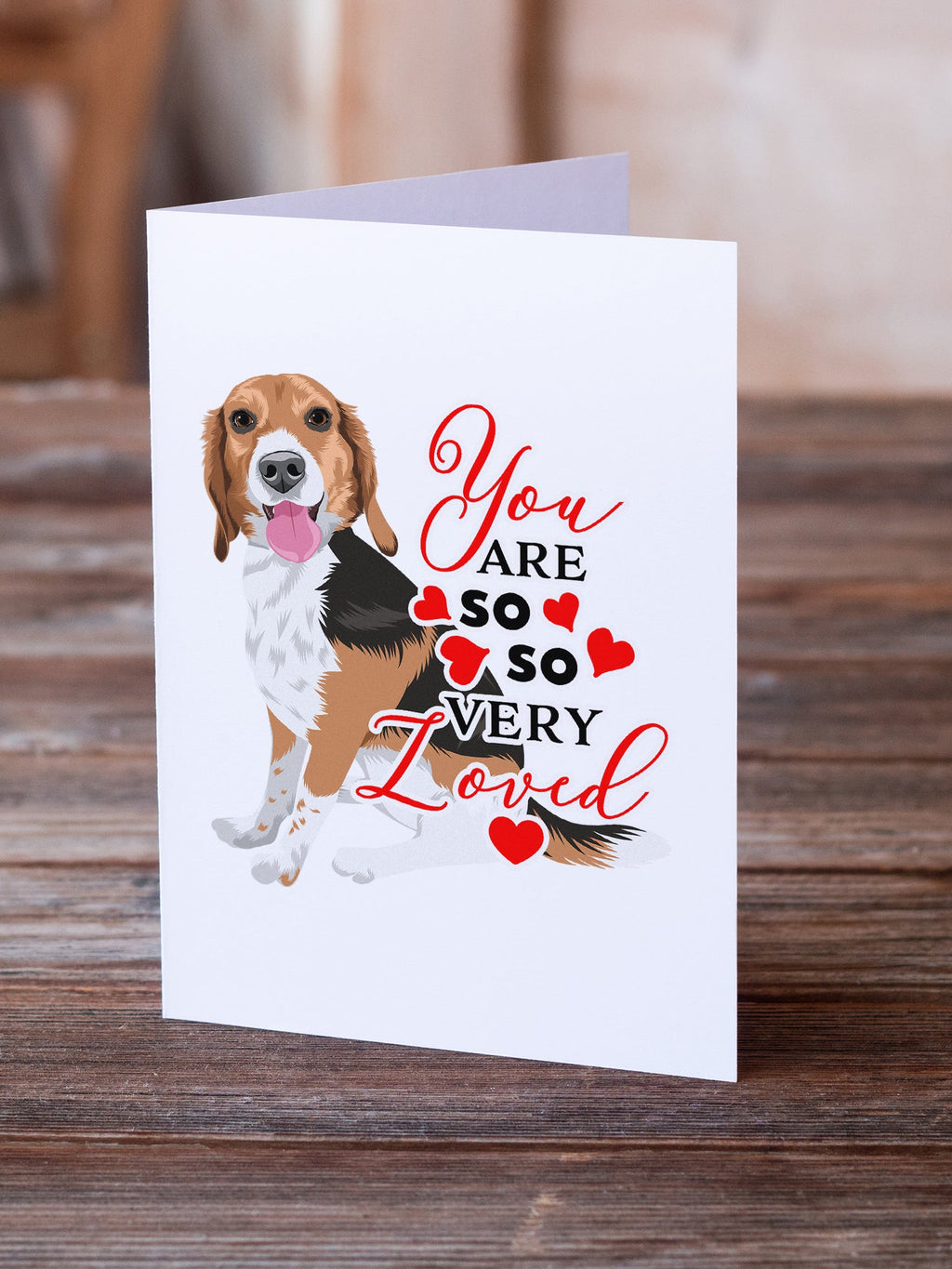 Beagle Tricolor Red Ticked #1 so Loved Greeting Cards Pack of 8 Blank Cards with Envelopes Whimsical A7 Size 5x7