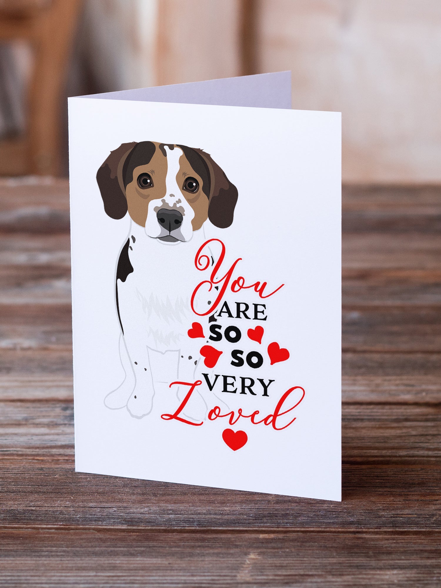 Beagle Tricolor Ticked so Loved Greeting Cards Pack of 8 Blank Cards with Envelopes Whimsical A7 Size 5x7