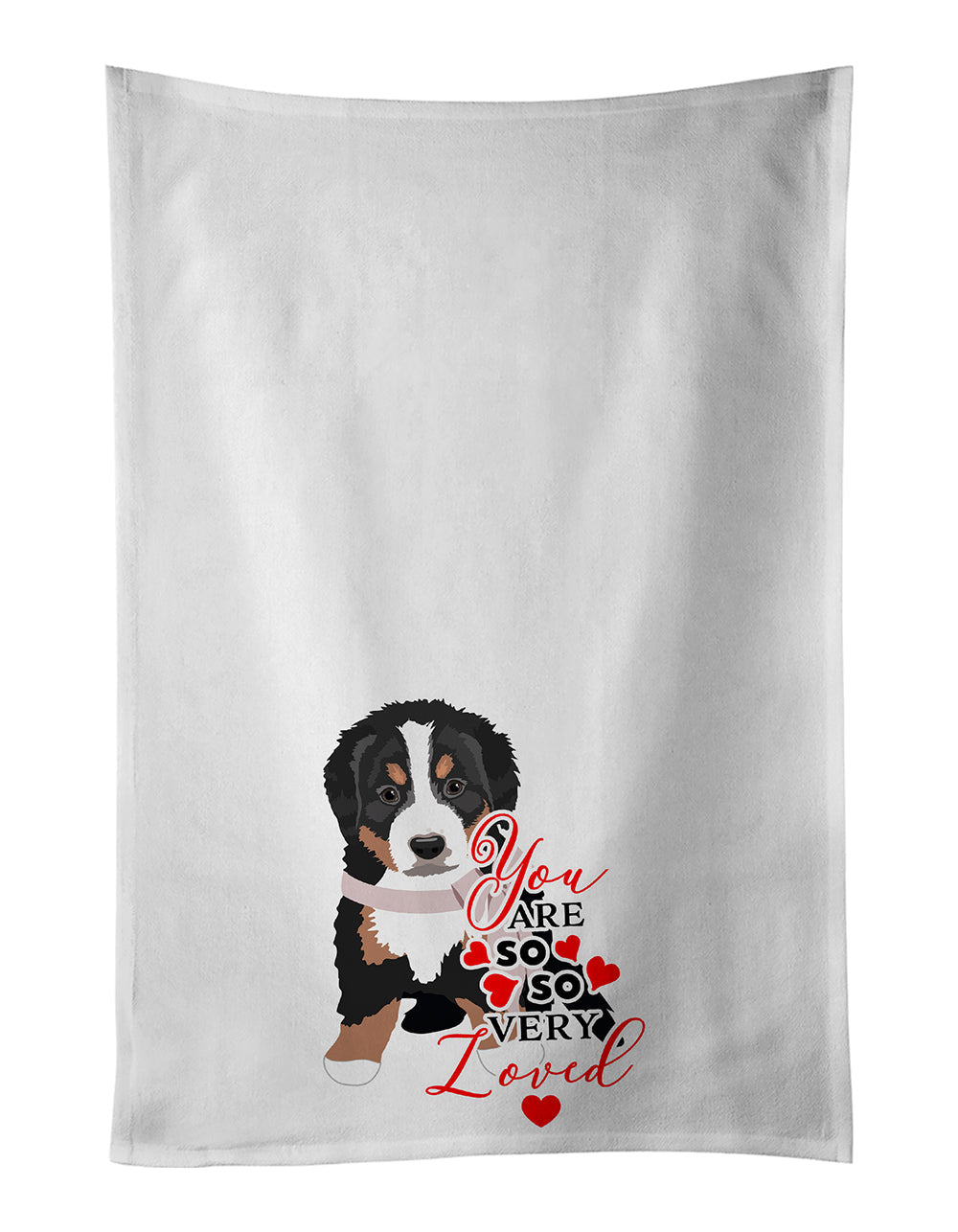 Bernese Mountain Dog Puppy #1 so Loved Kitchen Towel Set of 2 White Dish Towels Decorative Bathroom Hand towel for Hand, Face, Hair, Yoga, Tea, Dishcloth, 19 X 28", White