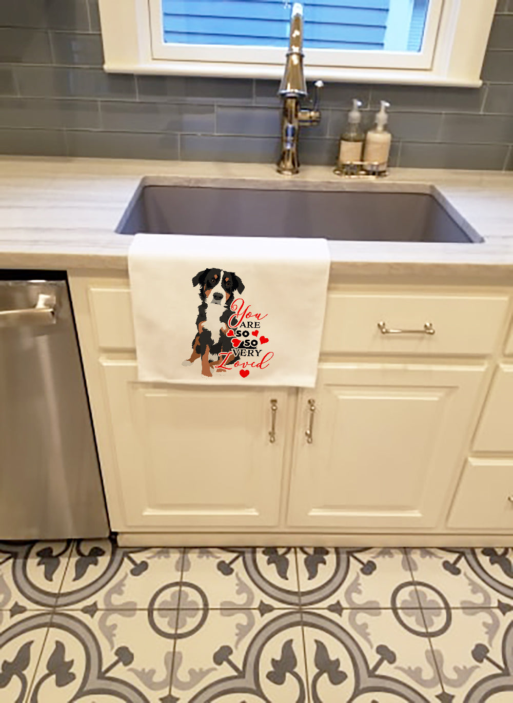 Bernese Mountain Dog Puppy #2 so Loved Kitchen Towel Set of 2 White Dish Towels Decorative Bathroom Hand towel for Hand, Face, Hair, Yoga, Tea, Dishcloth, 19 X 28", White