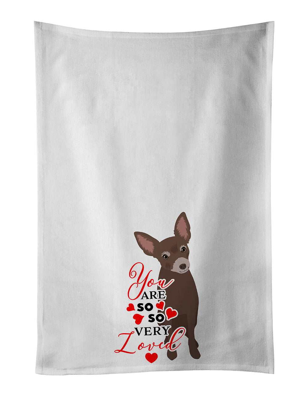 Chihuahua Chocolate #2 so Loved Kitchen Towel Set of 2 White Dish Towels Decorative Bathroom Hand towel for Hand, Face, Hair, Yoga, Tea, Dishcloth, 19 X 28", White