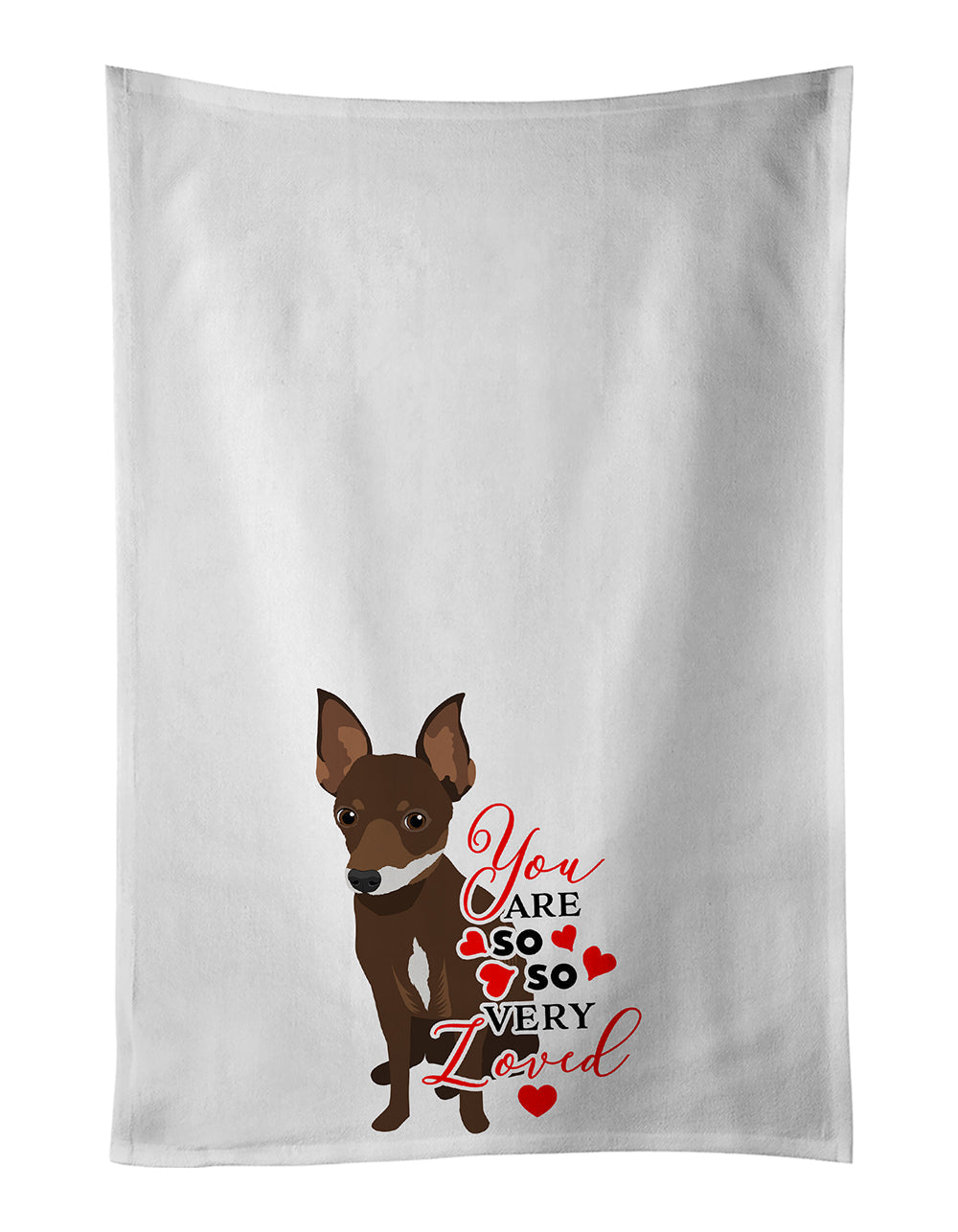Chihuahua Chocolate and White #2 so Loved Kitchen Towel Set of 2 White Dish Towels Decorative Bathroom Hand towel for Hand, Face, Hair, Yoga, Tea, Dishcloth, 19 X 28", White
