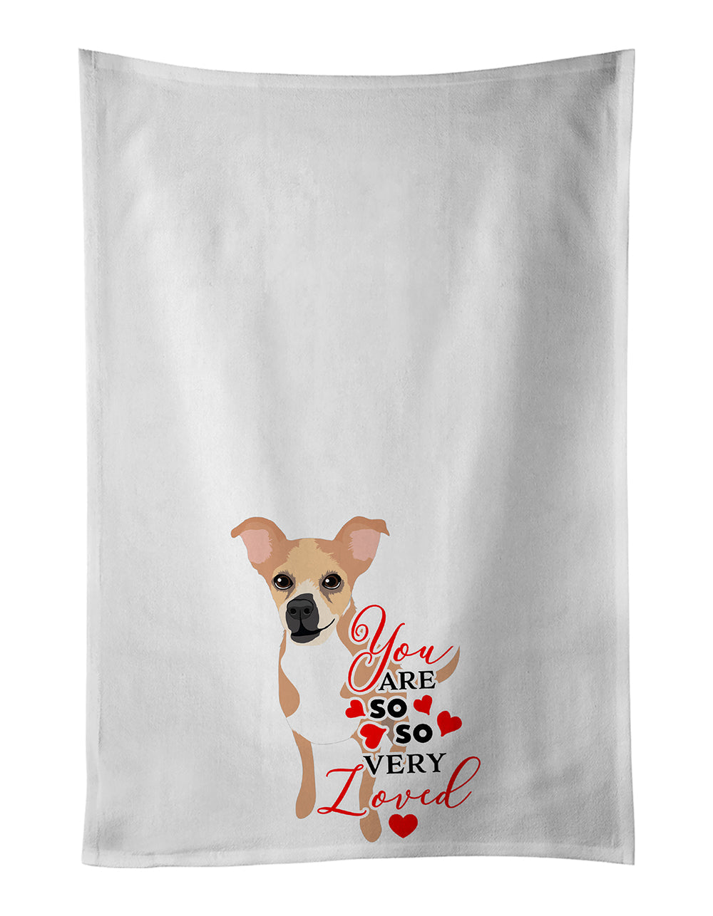 Chihuahua Gold and White so Loved Kitchen Towel Set of 2 White Dish Towels Decorative Bathroom Hand towel for Hand, Face, Hair, Yoga, Tea, Dishcloth, 19 X 28", White