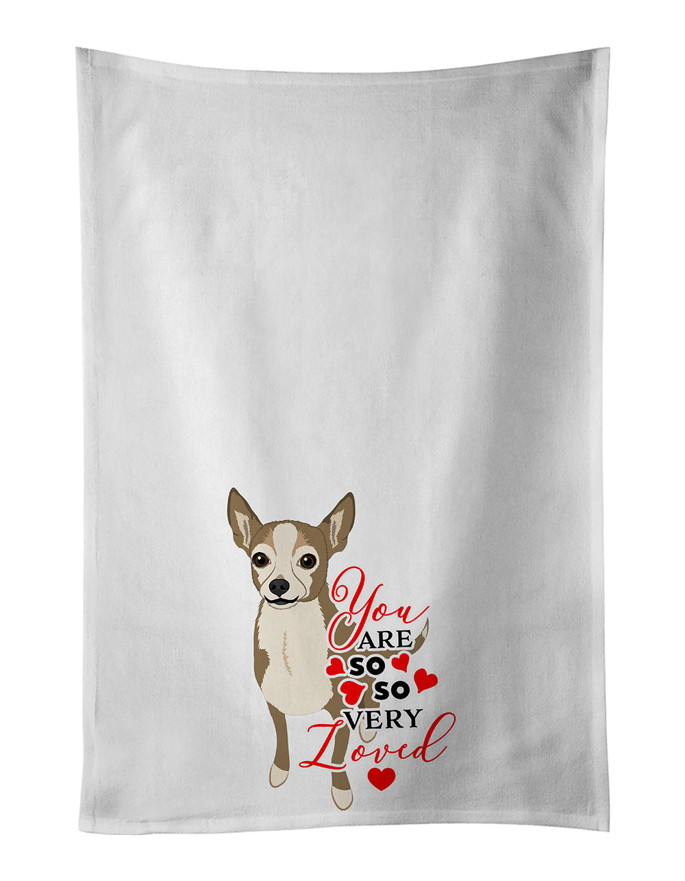 Chihuahua Silver and Tan so Loved Kitchen Towel Set of 2 White Dish Towels Decorative Bathroom Hand towel for Hand, Face, Hair, Yoga, Tea, Dishcloth, 19 X 28", White
