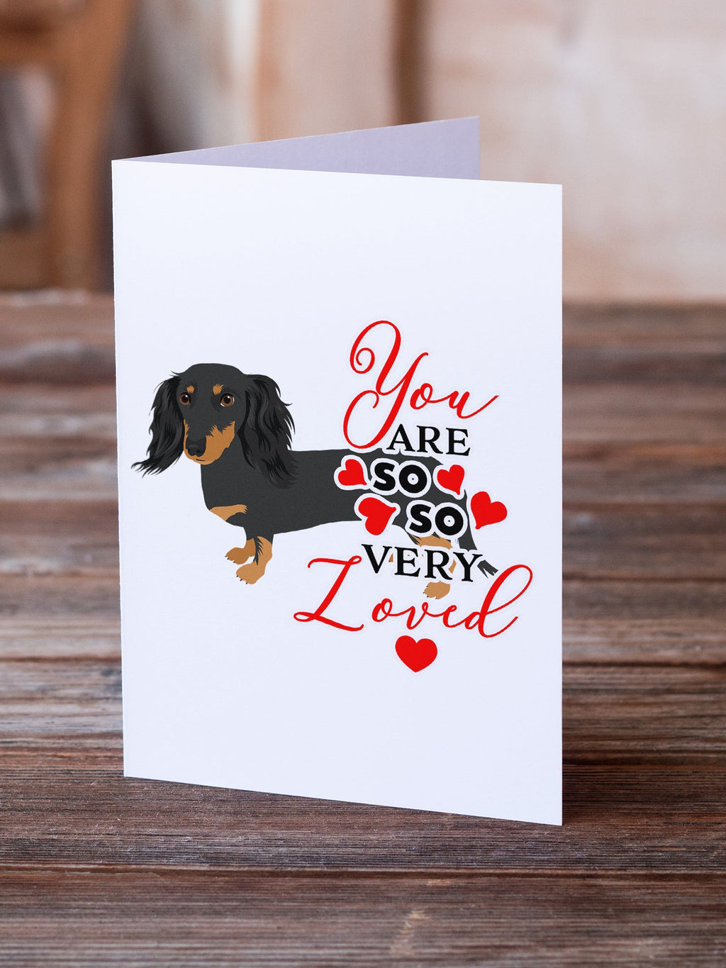Dachshund Black and Tan #2 so Loved Greeting Cards Pack of 8 Blank Cards with Envelopes Whimsical A7 Size 5x7