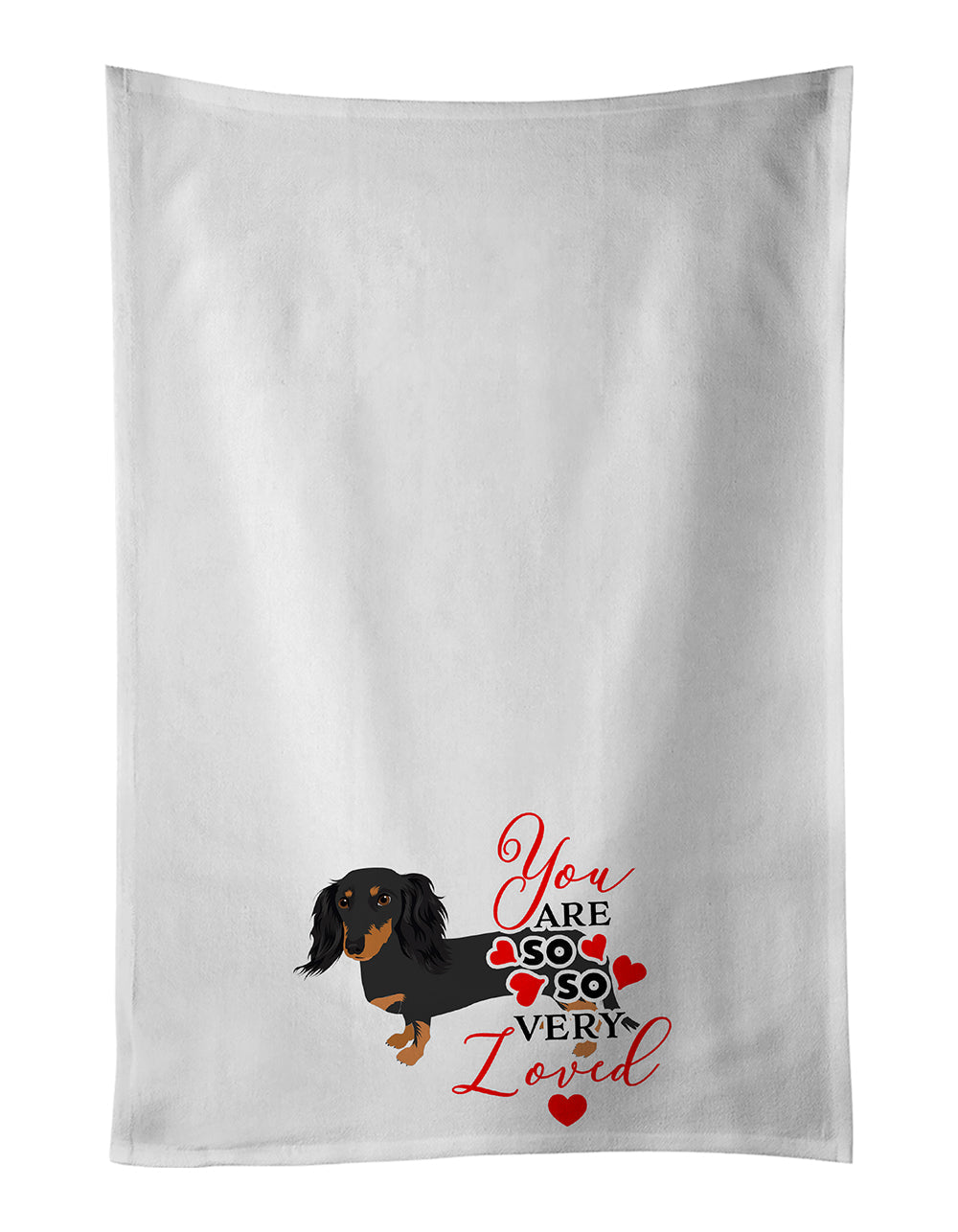 Dachshund Black and Tan #2 so Loved Kitchen Towel Set of 2 White Dish Towels Decorative Bathroom Hand towel for Hand, Face, Hair, Yoga, Tea, Dishcloth, 19 X 28", White