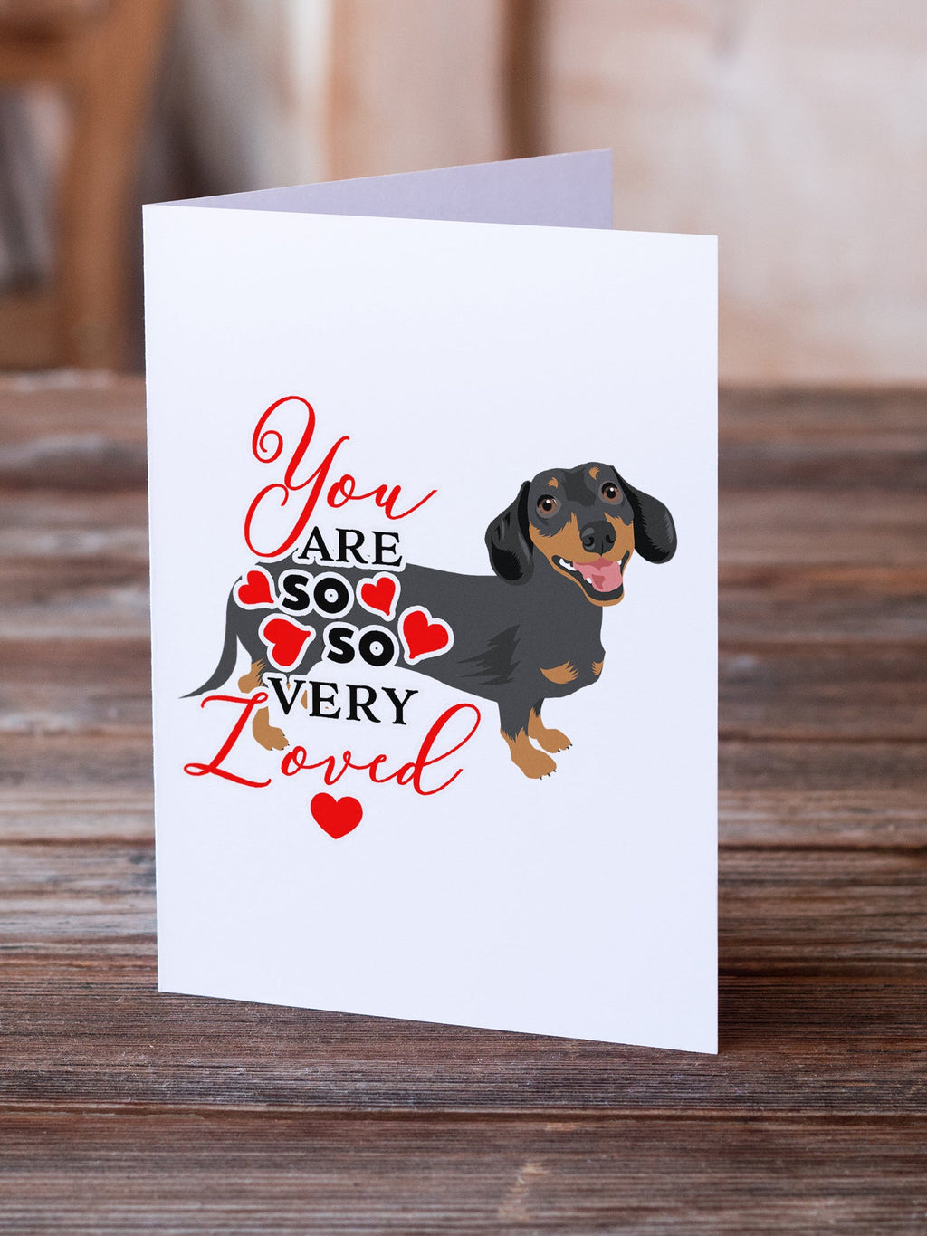 Dachshund Black and Tan #3 so Loved Greeting Cards Pack of 8 Blank Cards with Envelopes Whimsical A7 Size 5x7