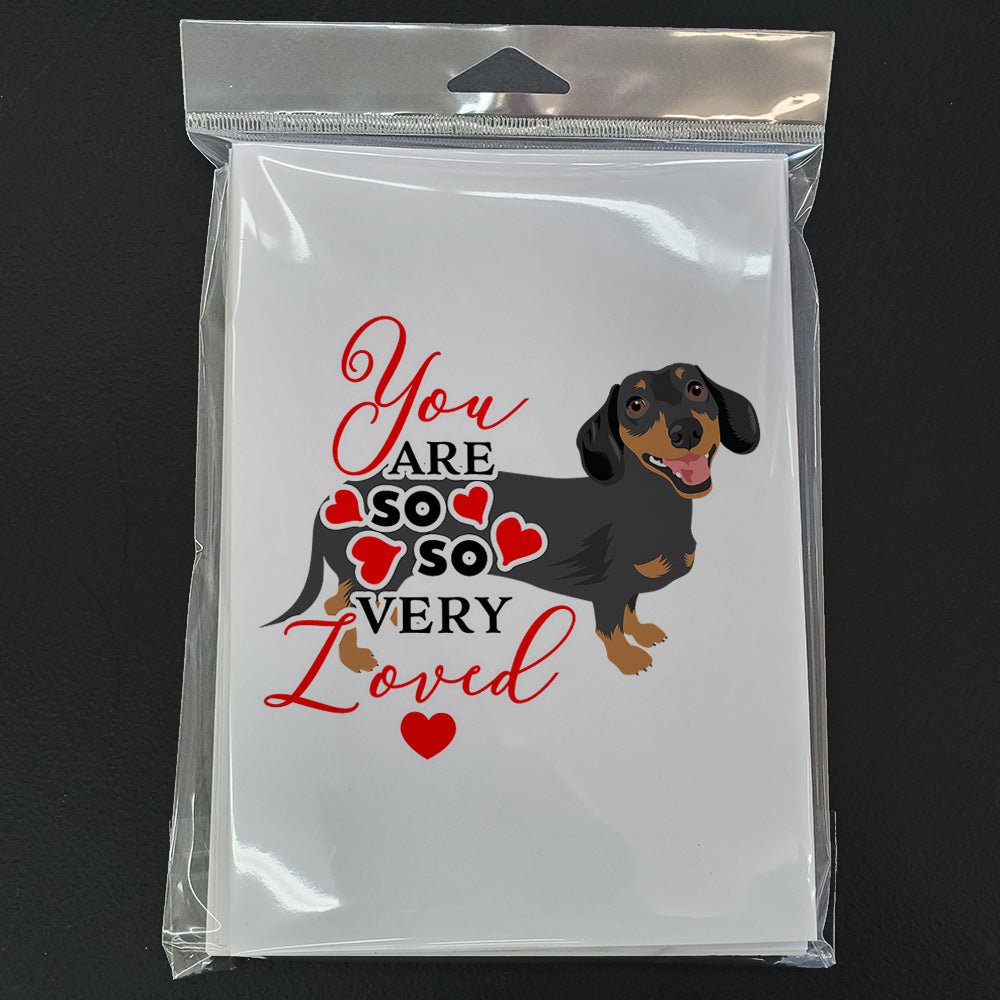 Dachshund Black and Tan #3 so Loved Greeting Cards Pack of 8 Blank Cards with Envelopes Whimsical A7 Size 5x7