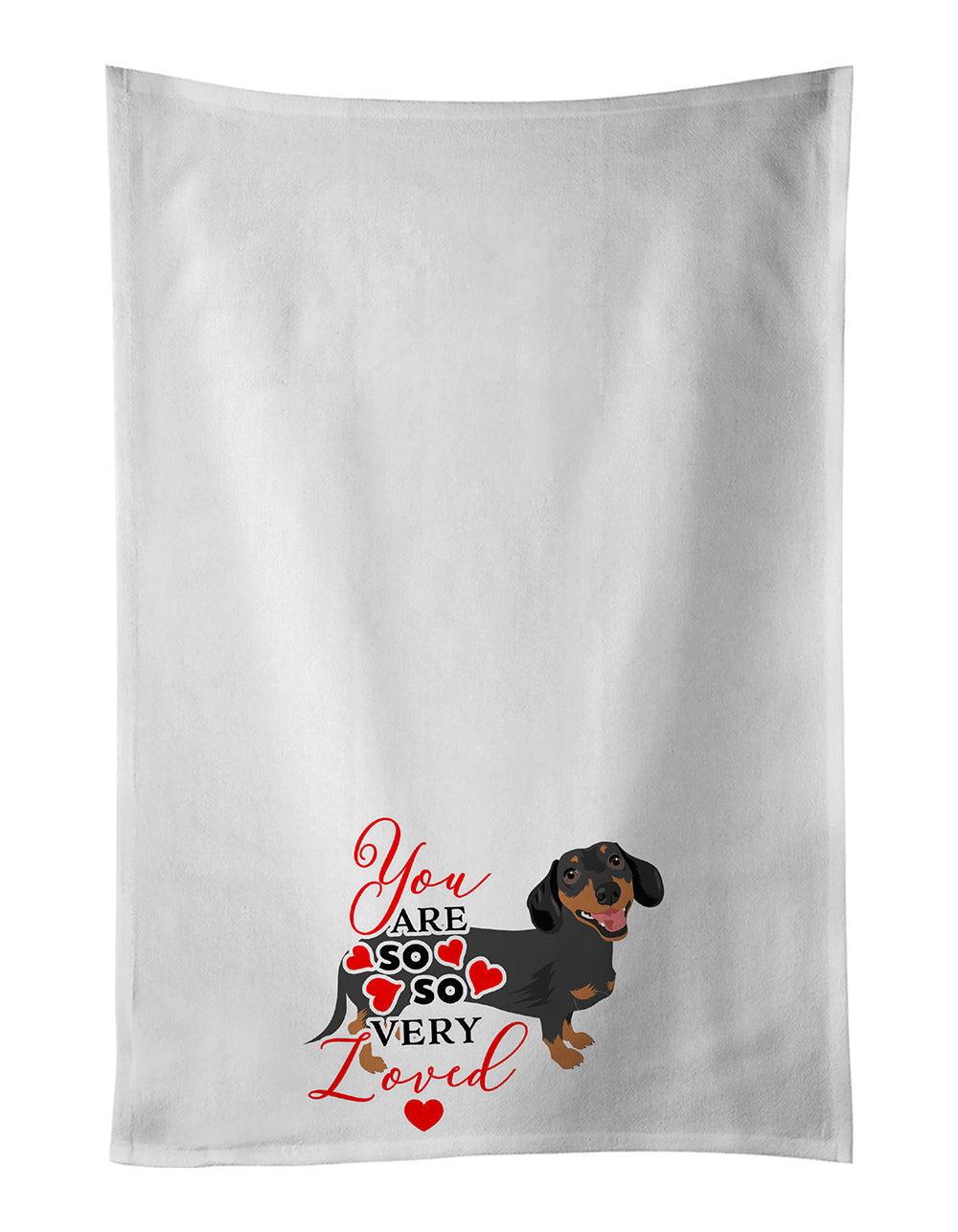 Dachshund Black and Tan #3 so Loved Kitchen Towel Set of 2 White Dish Towels Decorative Bathroom Hand towel for Hand, Face, Hair, Yoga, Tea, Dishcloth, 19 X 28", White