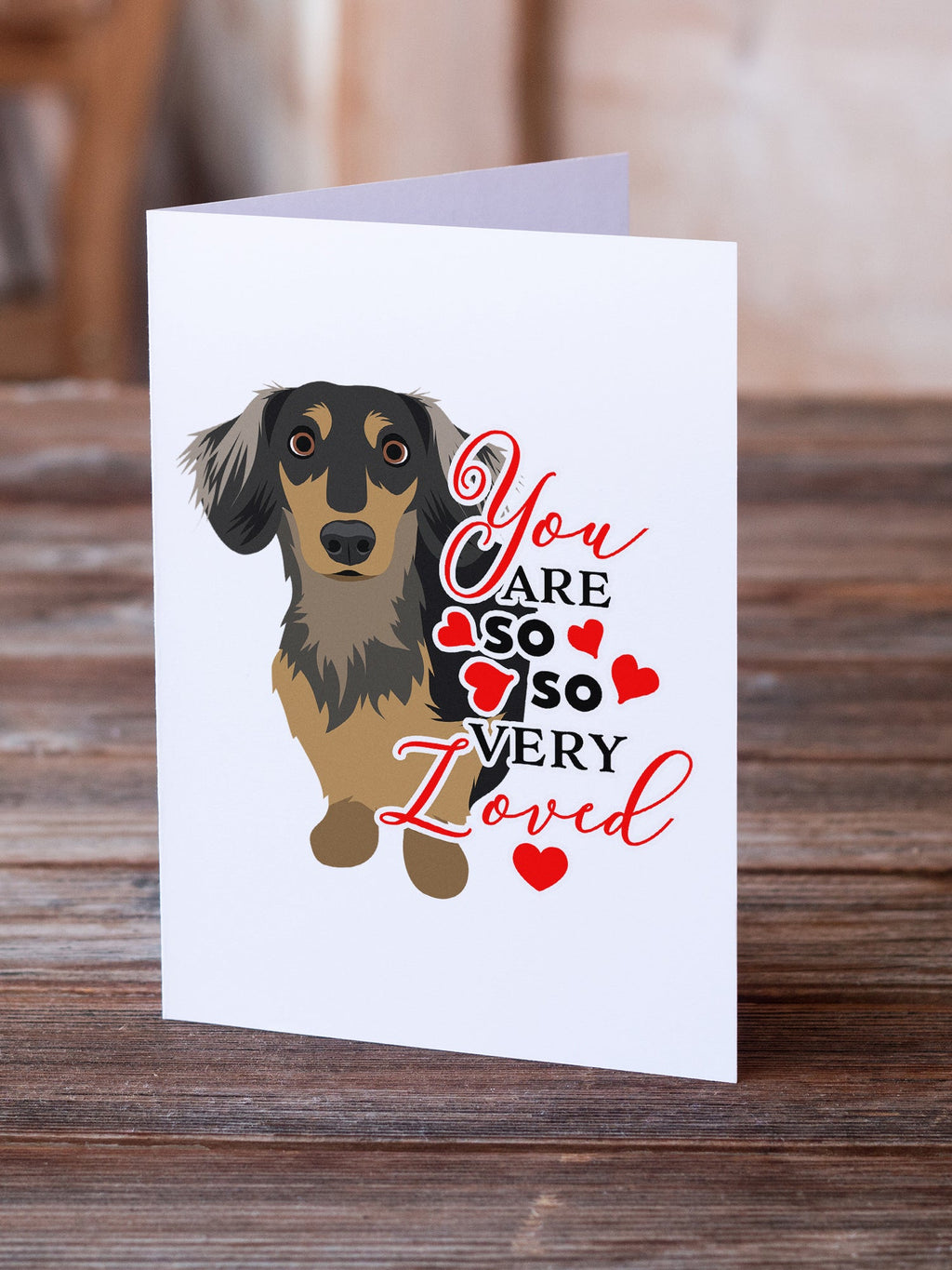 Dachshund Black and Tan #4 so Loved Greeting Cards Pack of 8 Blank Cards with Envelopes Whimsical A7 Size 5x7
