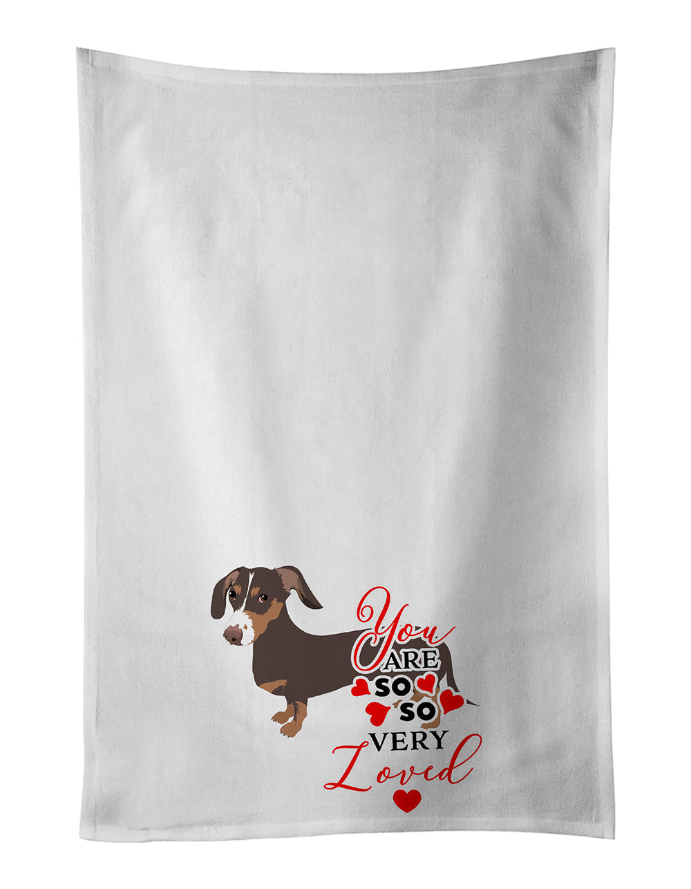 Dachshund Chocolate and Tan so Loved Kitchen Towel Set of 2 White Dish Towels Decorative Bathroom Hand towel for Hand, Face, Hair, Yoga, Tea, Dishcloth, 19 X 28", White