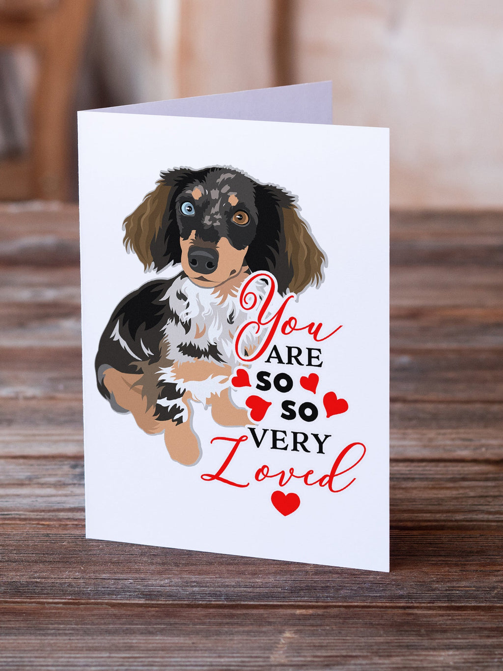 Dachshund Dapple #1 so Loved Greeting Cards Pack of 8 Blank Cards with Envelopes Whimsical A7 Size 5x7