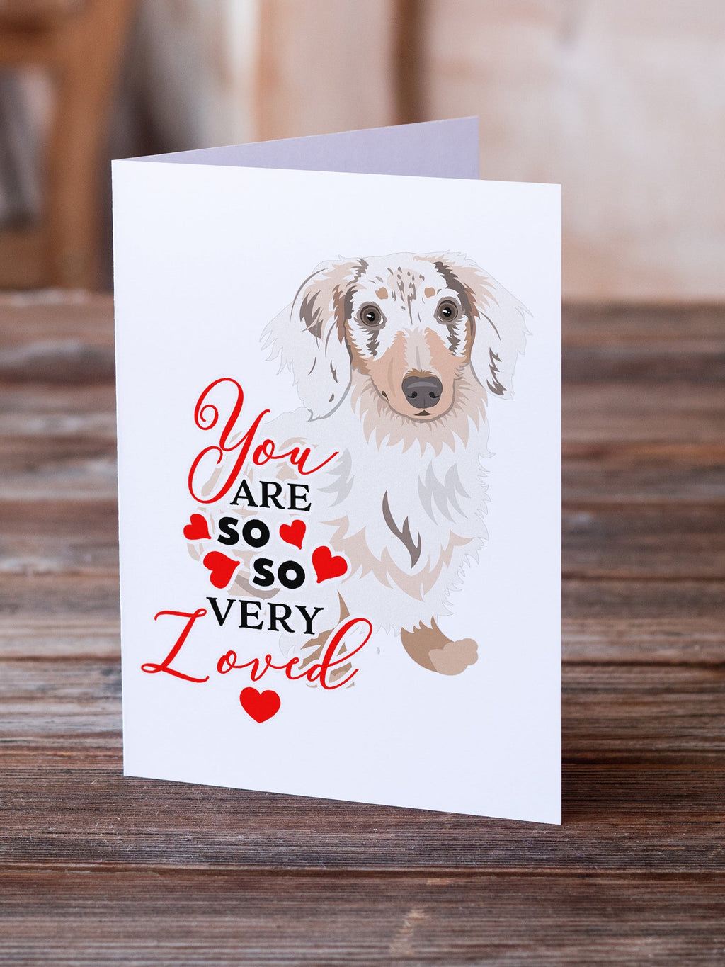 Dachshund Dapple #2 so Loved Greeting Cards Pack of 8 Blank Cards with Envelopes Whimsical A7 Size 5x7