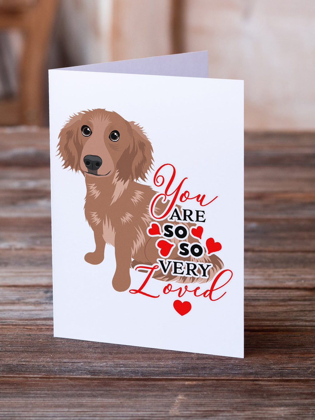 Dachshund Red #2 so Loved Greeting Cards Pack of 8 Blank Cards with Envelopes Whimsical A7 Size 5x7