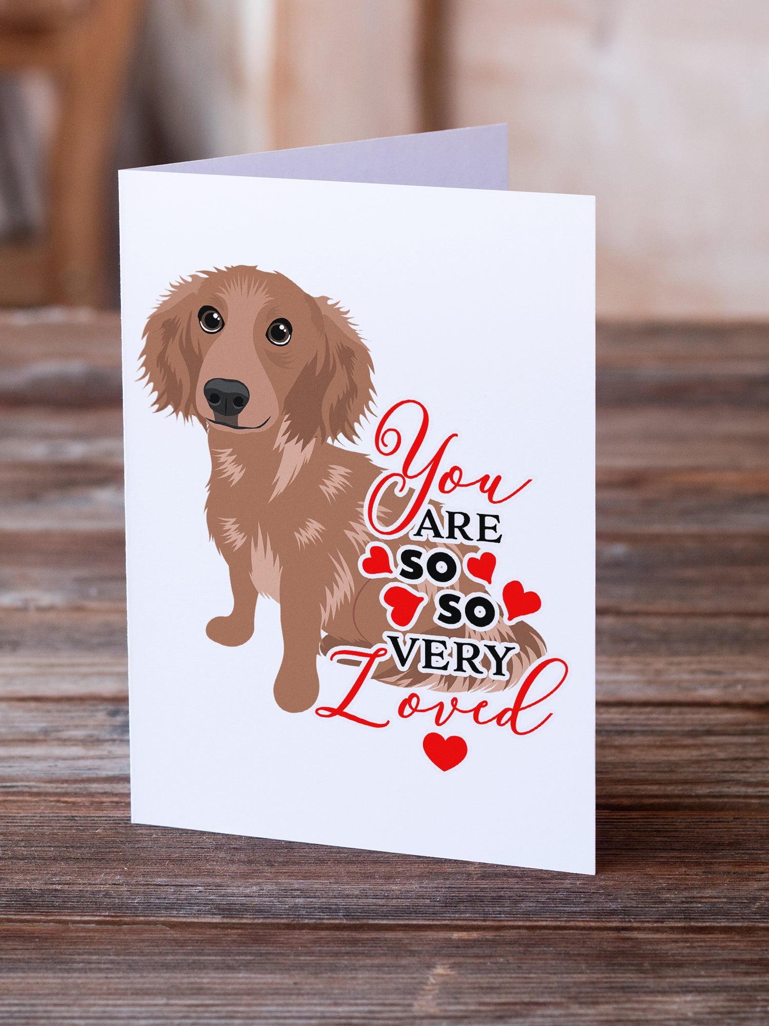 Dachshund Red #2 so Loved Greeting Cards Pack of 8 Blank Cards with Envelopes Whimsical A7 Size 5x7