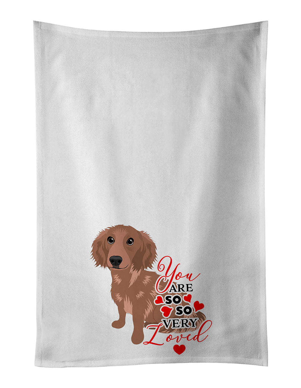 Dachshund Red #2 so Loved Kitchen Towel Set of 2 White Dish Towels Decorative Bathroom Hand towel for Hand, Face, Hair, Yoga, Tea, Dishcloth, 19 X 28", White
