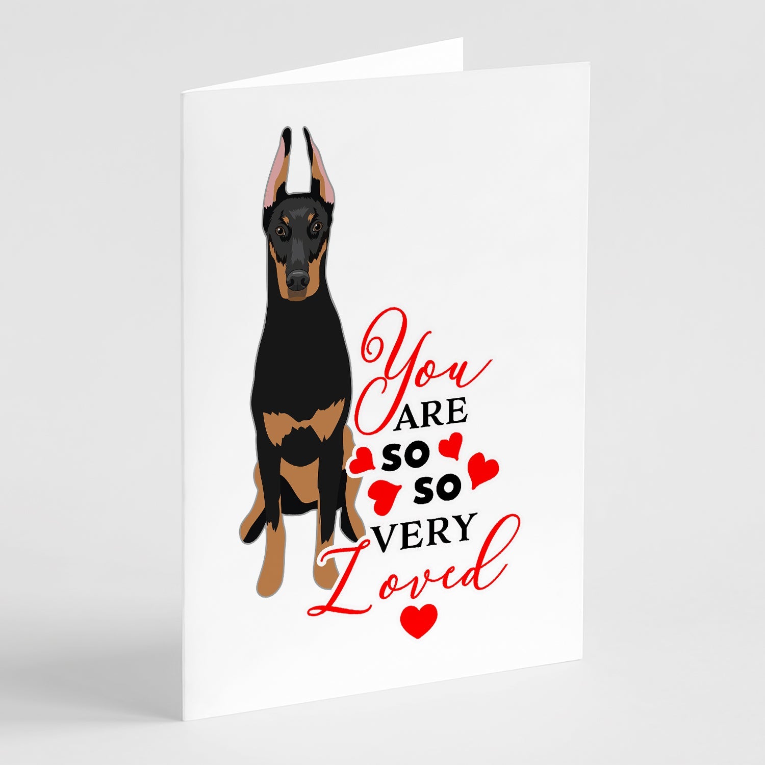 Doberman Pinscher Black and Rust Ears Cropped so Loved Greeting Cards Pack of 8 Blank Cards with Envelopes Whimsical A7 Size 5x7