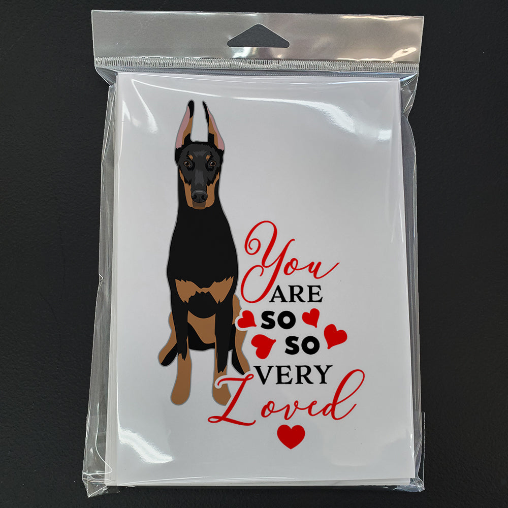 Doberman Pinscher Black and Rust Ears Cropped so Loved Greeting Cards Pack of 8 Blank Cards with Envelopes Whimsical A7 Size 5x7