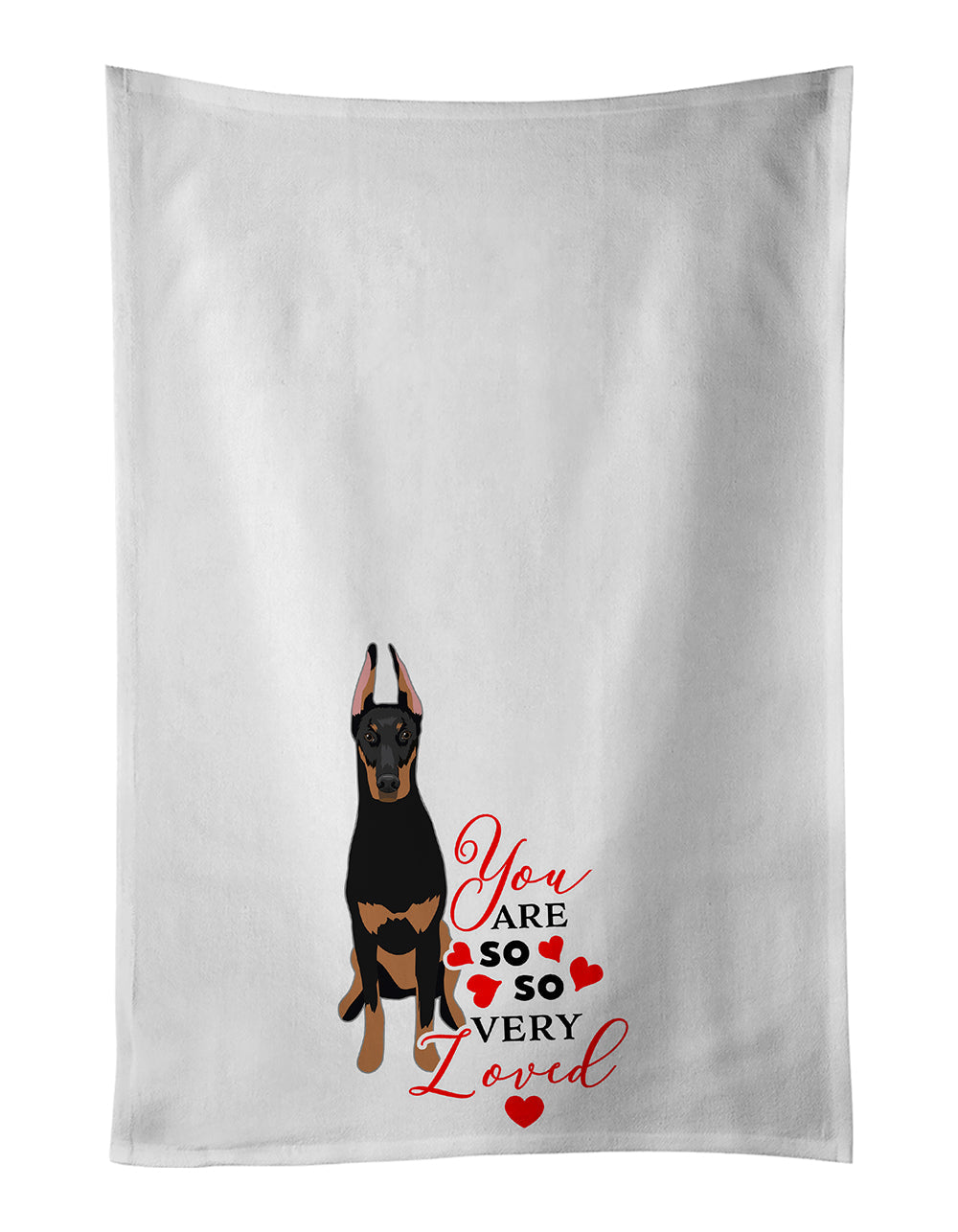 Doberman Pinscher Black and Rust Ears Cropped so Loved Kitchen Towel Set of 2 White Dish Towels Decorative Bathroom Hand towel for Hand, Face, Hair, Yoga, Tea, Dishcloth, 19 X 28", White