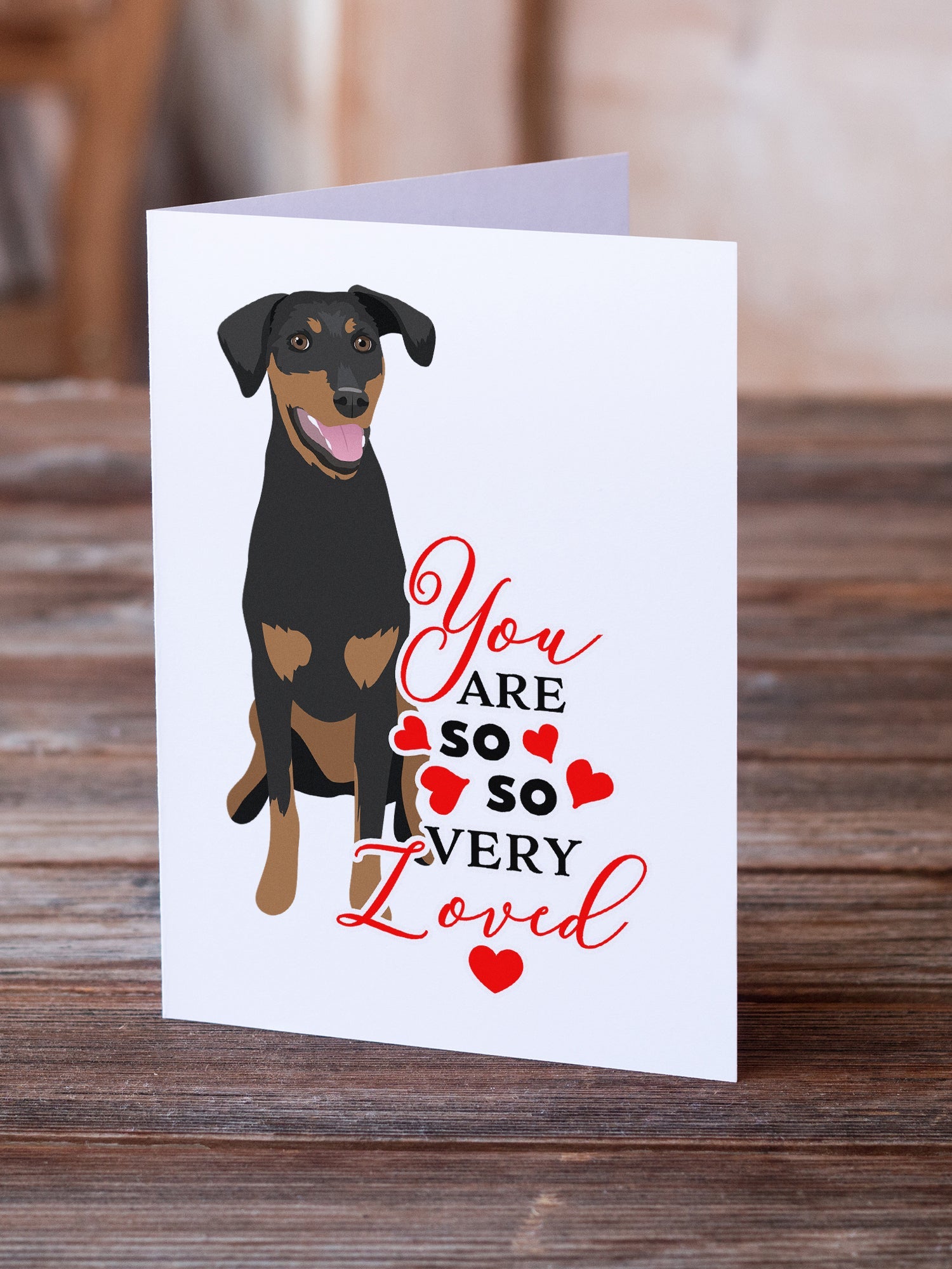 Doberman Pinscher Black and Rust Natural Ears #1  so Loved Greeting Cards Pack of 8 Blank Cards with Envelopes Whimsical A7 Size 5x7