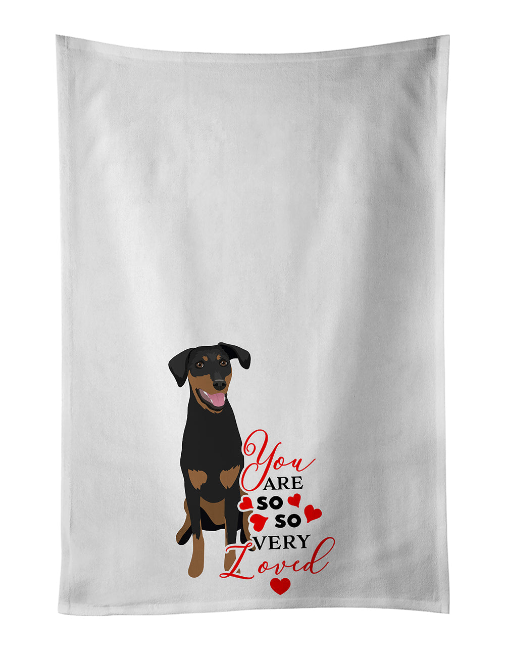 Doberman Pinscher Black and Rust Natural Ears #1  so Loved Kitchen Towel Set of 2 White Dish Towels Decorative Bathroom Hand towel for Hand, Face, Hair, Yoga, Tea, Dishcloth, 19 X 28", White