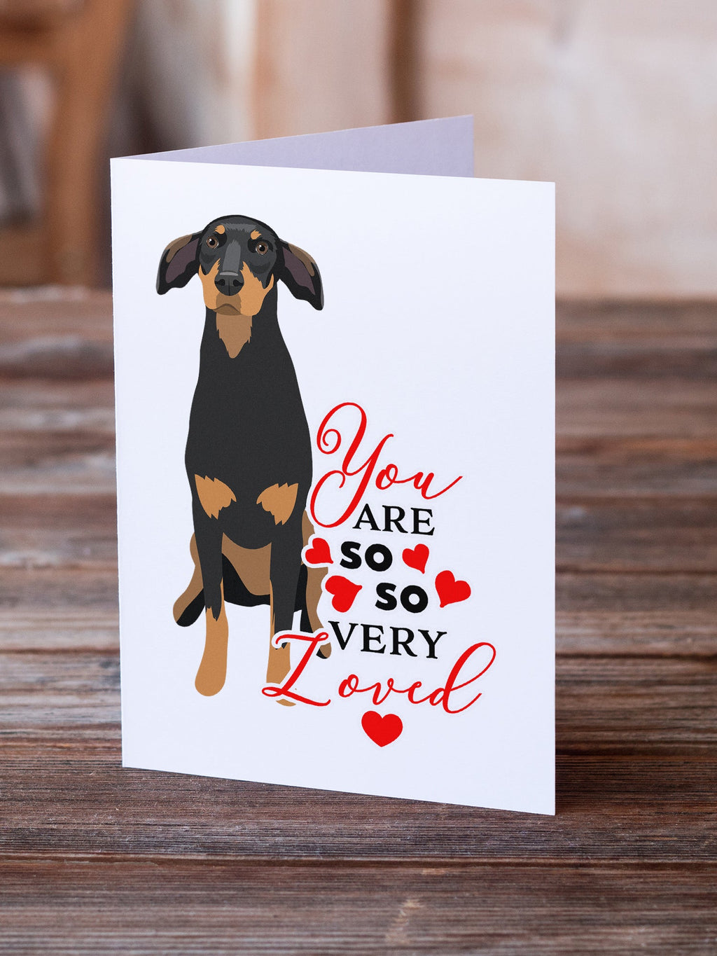 Doberman Pinscher Black and Rust Natural Ears #2 so Loved Greeting Cards Pack of 8 Blank Cards with Envelopes Whimsical A7 Size 5x7