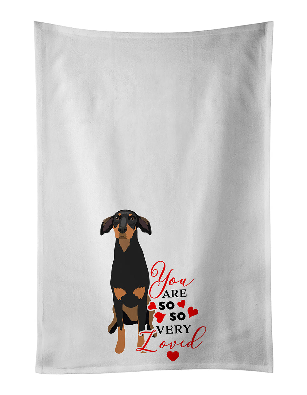 Doberman Pinscher Black and Rust Natural Ears #2 so Loved Kitchen Towel Set of 2 White Dish Towels Decorative Bathroom Hand towel for Hand, Face, Hair, Yoga, Tea, Dishcloth, 19 X 28", White