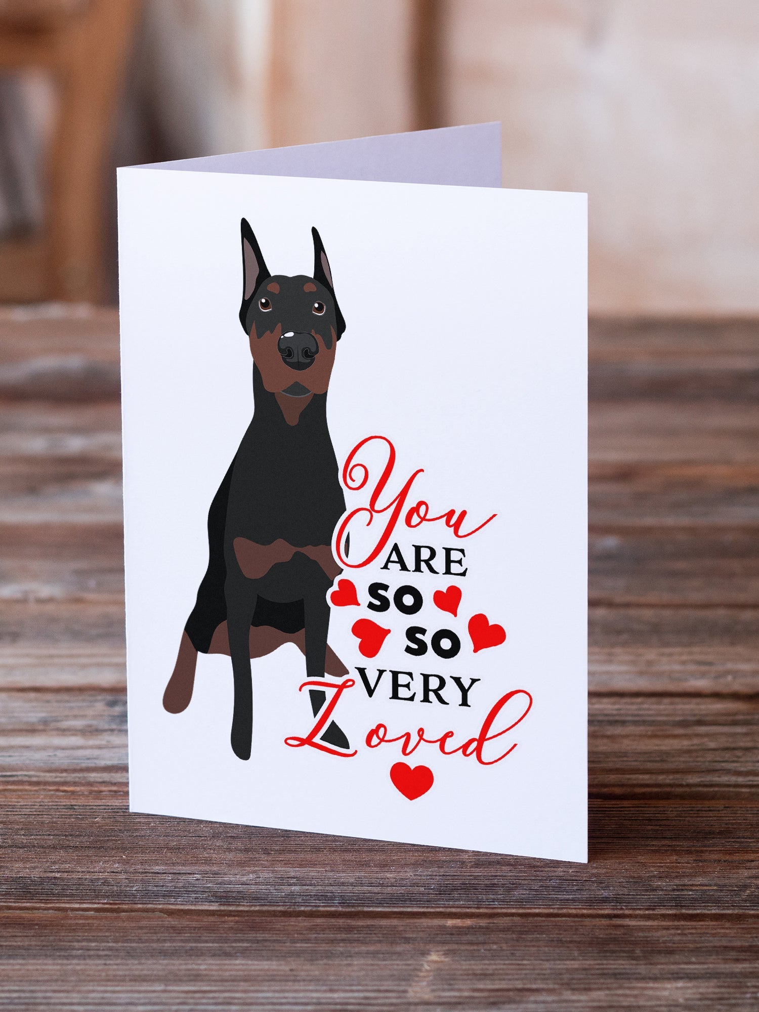 Doberman Pinscher Black Cropped Ears so Loved Greeting Cards Pack of 8 Blank Cards with Envelopes Whimsical A7 Size 5x7