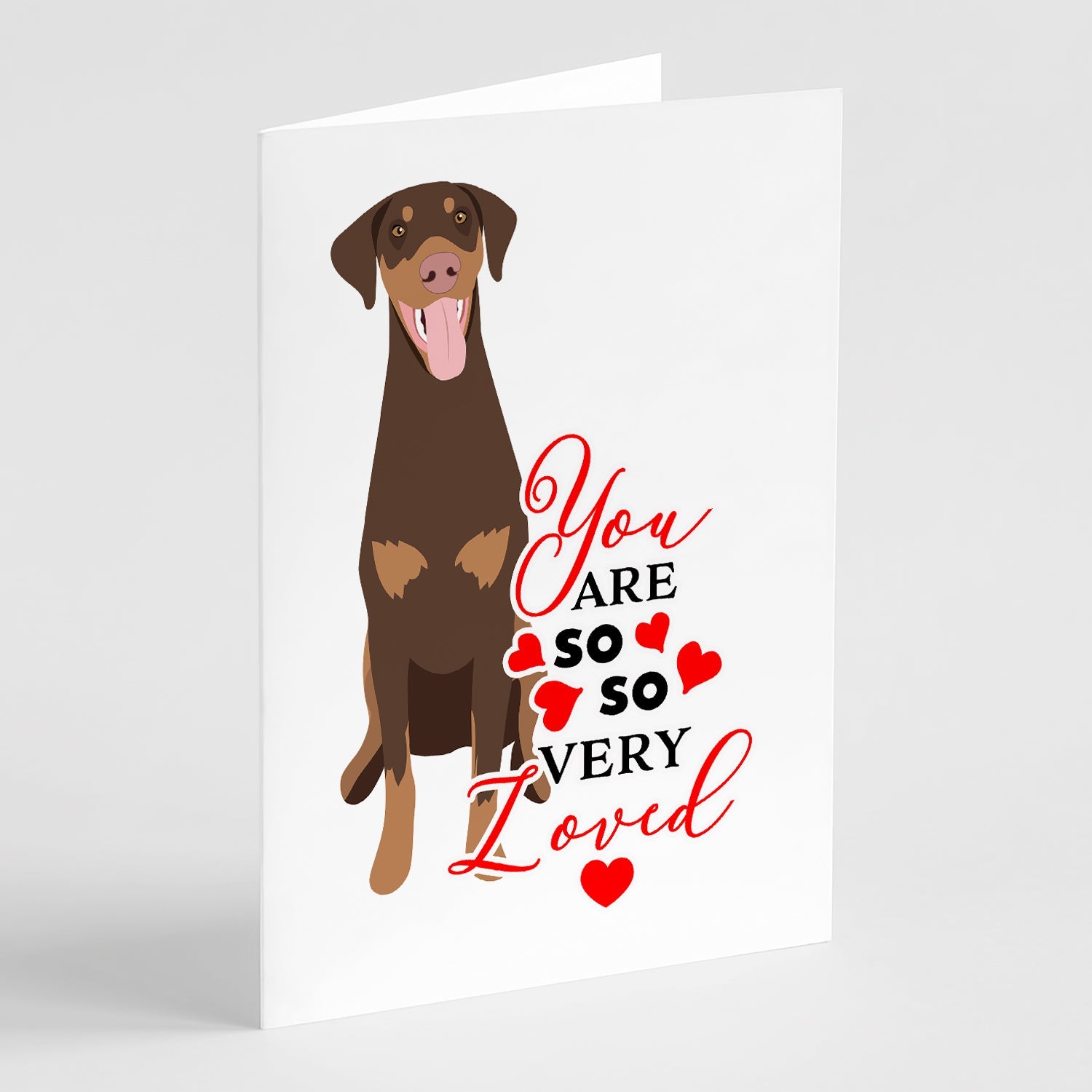 Doberman Pinscher Red and Rust Natural Ears #1 so Loved Greeting Cards Pack of 8 Blank Cards with Envelopes Whimsical A7 Size 5x7