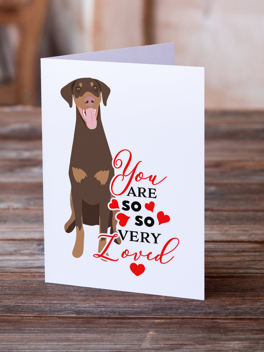 Doberman Pinscher Red and Rust Natural Ears #1 so Loved Greeting Cards Pack of 8 Blank Cards with Envelopes Whimsical A7 Size 5x7