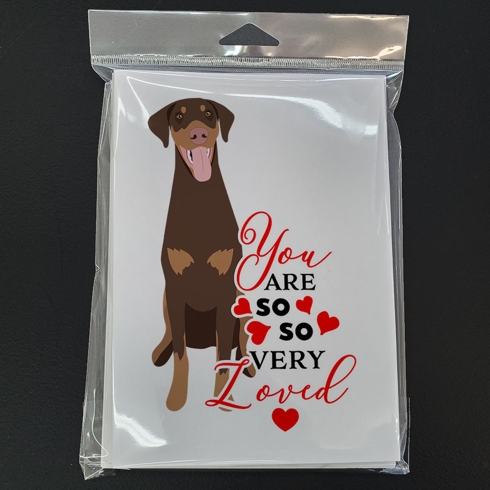 Doberman Pinscher Red and Rust Natural Ears #1 so Loved Greeting Cards Pack of 8 Blank Cards with Envelopes Whimsical A7 Size 5x7