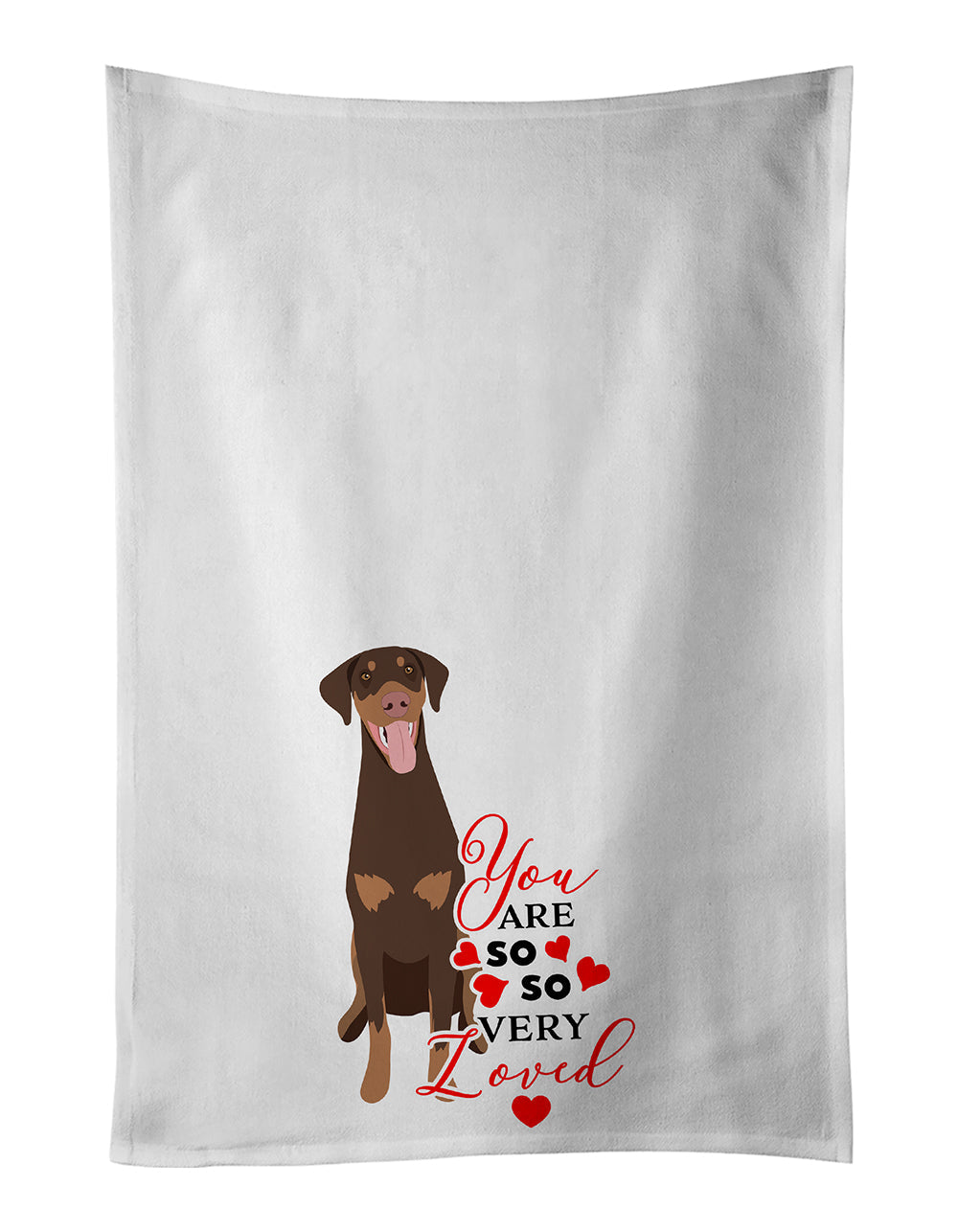 Doberman Pinscher Red and Rust Natural Ears #1 so Loved Kitchen Towel Set of 2 White Dish Towels Decorative Bathroom Hand towel for Hand, Face, Hair, Yoga, Tea, Dishcloth, 19 X 28", White