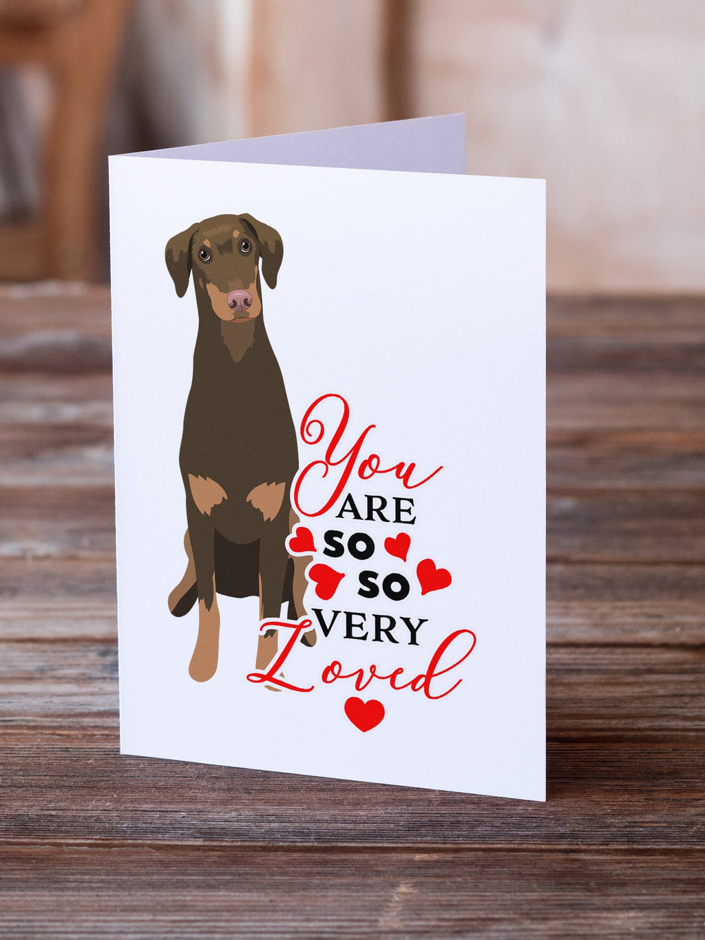 Doberman Pinscher Red and Rust Natural Ears #2 so Loved Greeting Cards Pack of 8 Blank Cards with Envelopes Whimsical A7 Size 5x7