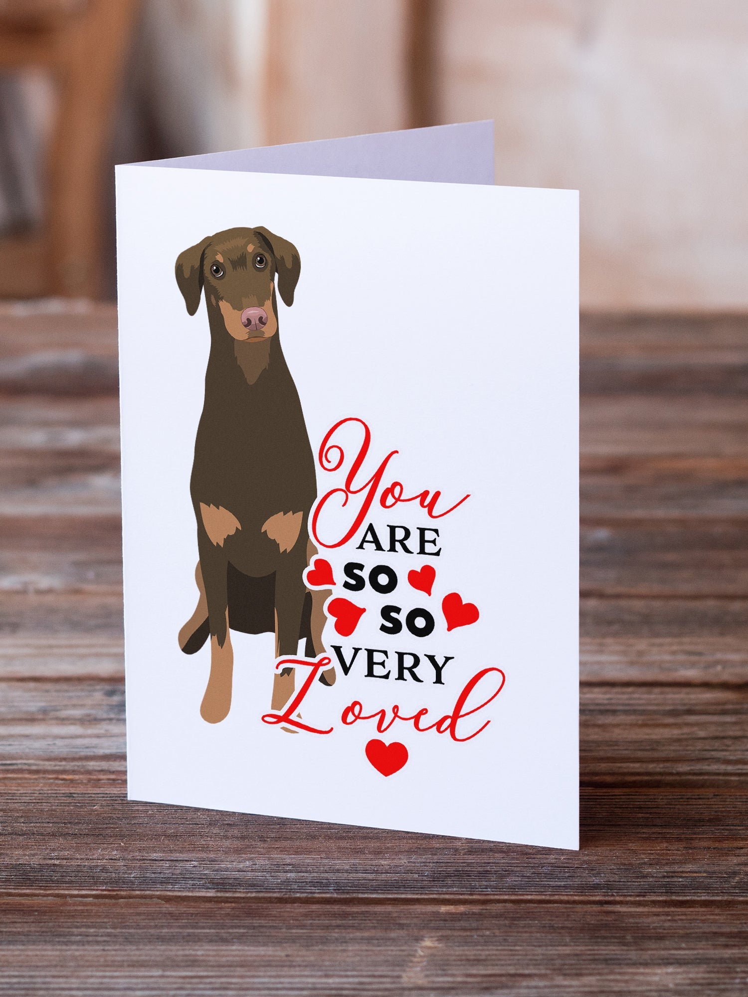 Doberman Pinscher Red and Rust Natural Ears #2 so Loved Greeting Cards Pack of 8 Blank Cards with Envelopes Whimsical A7 Size 5x7