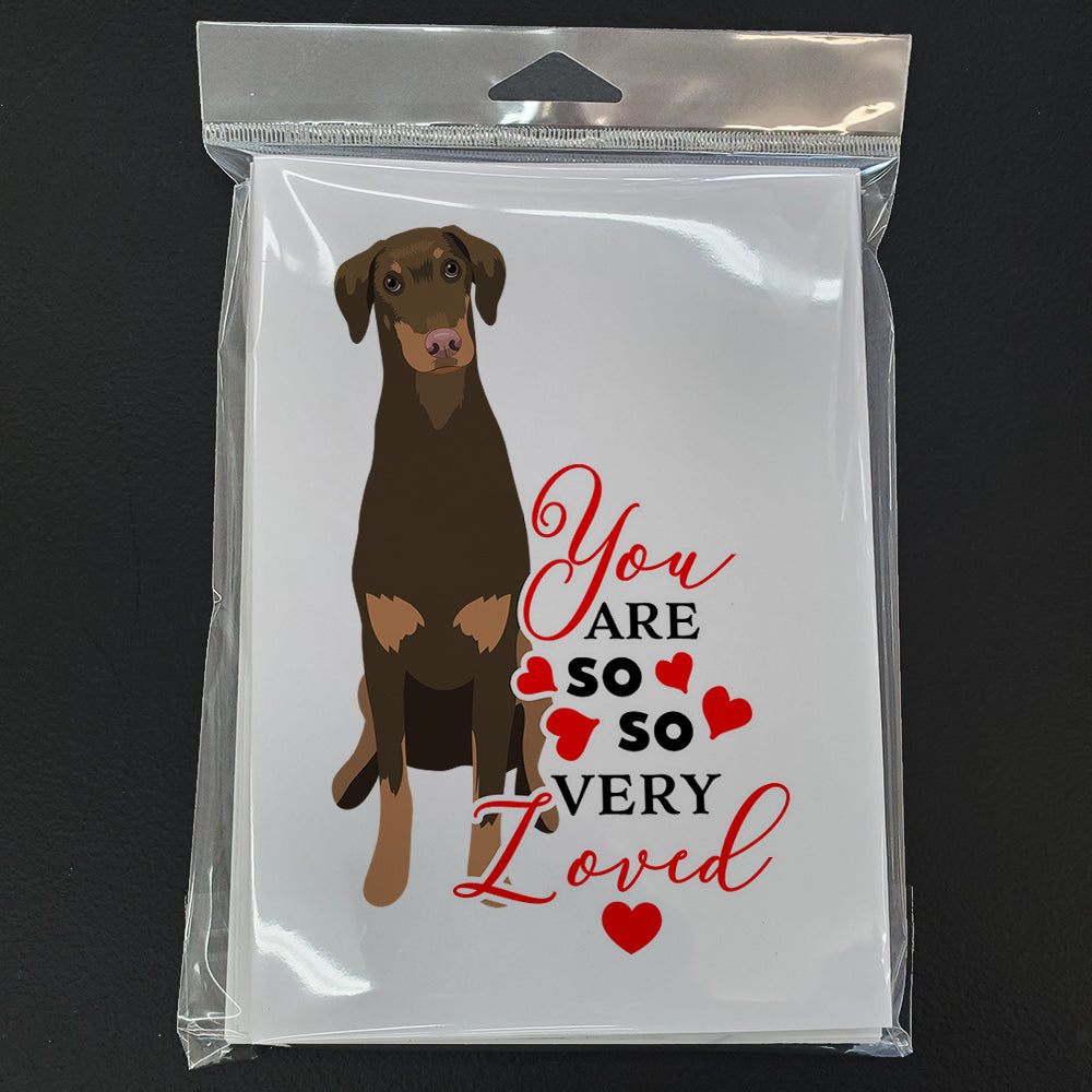 Doberman Pinscher Red and Rust Natural Ears #2 so Loved Greeting Cards Pack of 8 Blank Cards with Envelopes Whimsical A7 Size 5x7