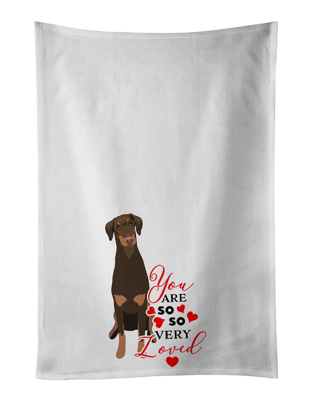 Doberman Pinscher Red and Rust Natural Ears #2 so Loved Kitchen Towel Set of 2 White Dish Towels Decorative Bathroom Hand towel for Hand, Face, Hair, Yoga, Tea, Dishcloth, 19 X 28", White