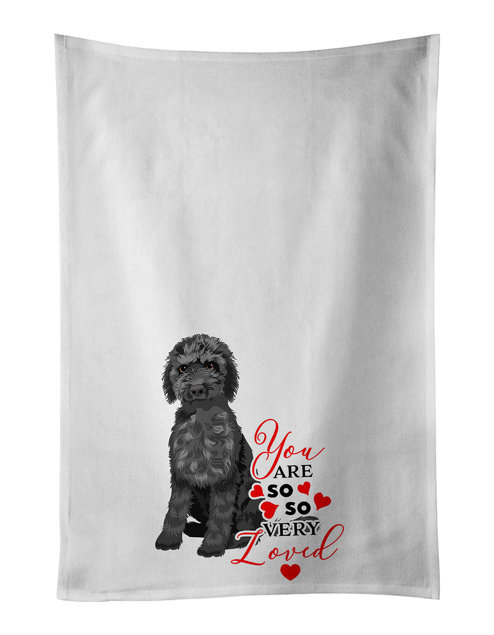 Doodle Black #2 so Loved Kitchen Towel Set of 2 White Dish Towels Decorative Bathroom Hand towel for Hand, Face, Hair, Yoga, Tea, Dishcloth, 19 X 28", White