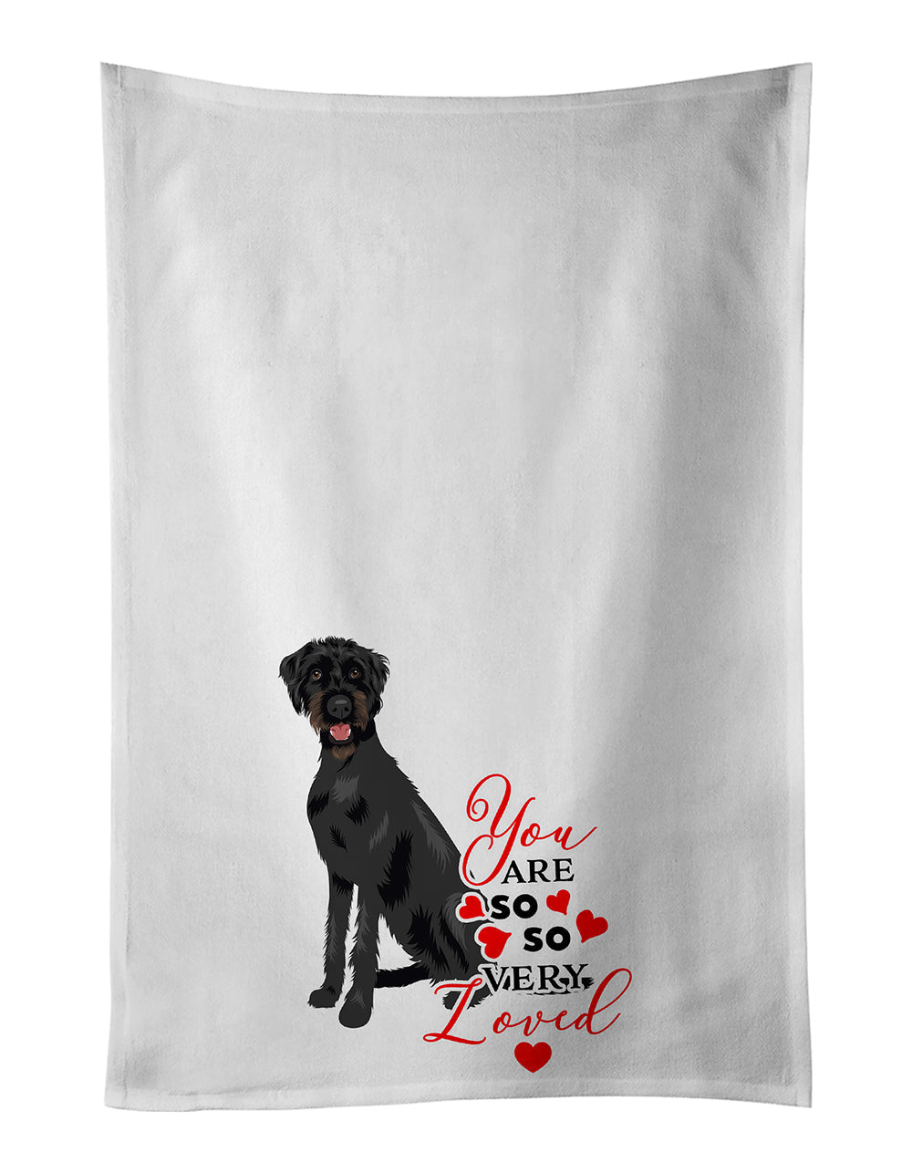 Doodle Black and Tan so Loved Kitchen Towel Set of 2 White Dish Towels Decorative Bathroom Hand towel for Hand, Face, Hair, Yoga, Tea, Dishcloth, 19 X 28", White