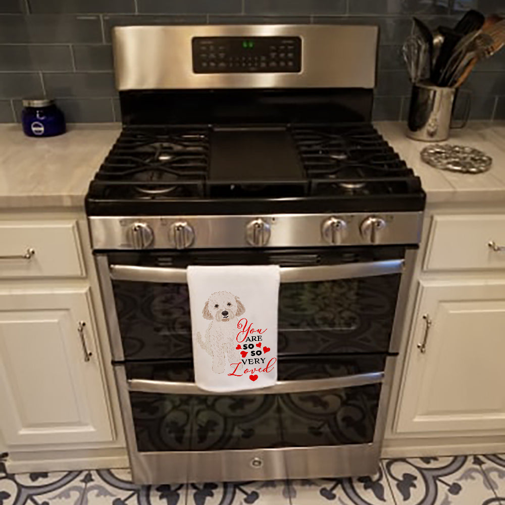 Doodle Cream #4 so Loved Kitchen Towel Set of 2 White Dish Towels Decorative Bathroom Hand towel for Hand, Face, Hair, Yoga, Tea, Dishcloth, 19 X 28", White