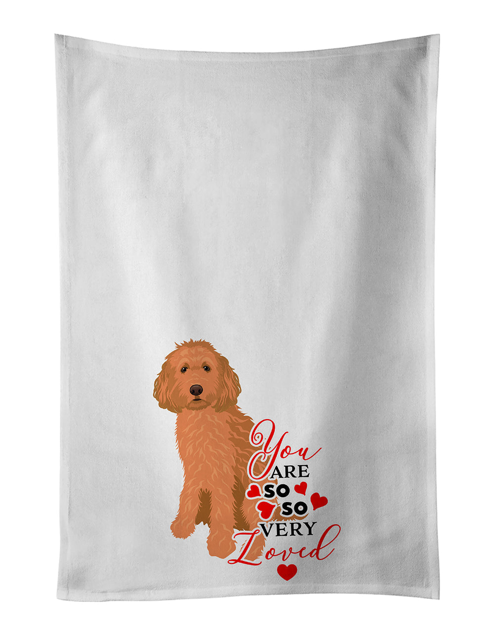 Doodle Red #1 so Loved Kitchen Towel Set of 2 White Dish Towels Decorative Bathroom Hand towel for Hand, Face, Hair, Yoga, Tea, Dishcloth, 19 X 28", White