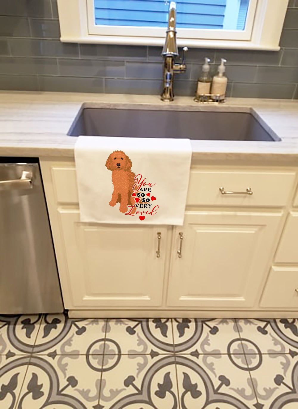 Doodle Red #1 so Loved Kitchen Towel Set of 2 White Dish Towels Decorative Bathroom Hand towel for Hand, Face, Hair, Yoga, Tea, Dishcloth, 19 X 28", White