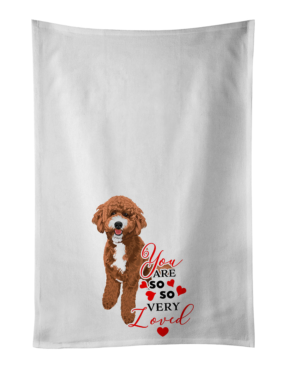 Doodle Red and White so Loved Kitchen Towel Set of 2 White Dish Towels Decorative Bathroom Hand towel for Hand, Face, Hair, Yoga, Tea, Dishcloth, 19 X 28", White