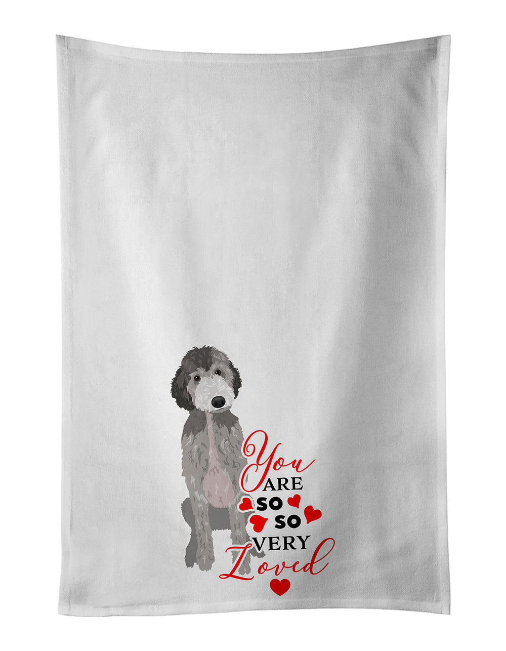 Doodle Silver #1 so Loved Kitchen Towel Set of 2 White Dish Towels Decorative Bathroom Hand towel for Hand, Face, Hair, Yoga, Tea, Dishcloth, 19 X 28", White