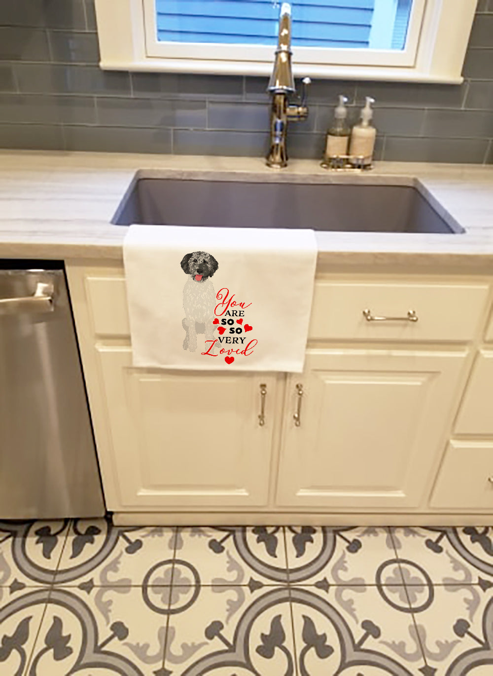 Doodle Silver #3 so Loved Kitchen Towel Set of 2 White Dish Towels Decorative Bathroom Hand towel for Hand, Face, Hair, Yoga, Tea, Dishcloth, 19 X 28", White