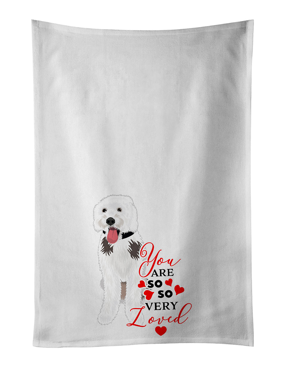 Doodle Silver and White #2 so Loved Kitchen Towel Set of 2 White Dish Towels Decorative Bathroom Hand towel for Hand, Face, Hair, Yoga, Tea, Dishcloth, 19 X 28", White