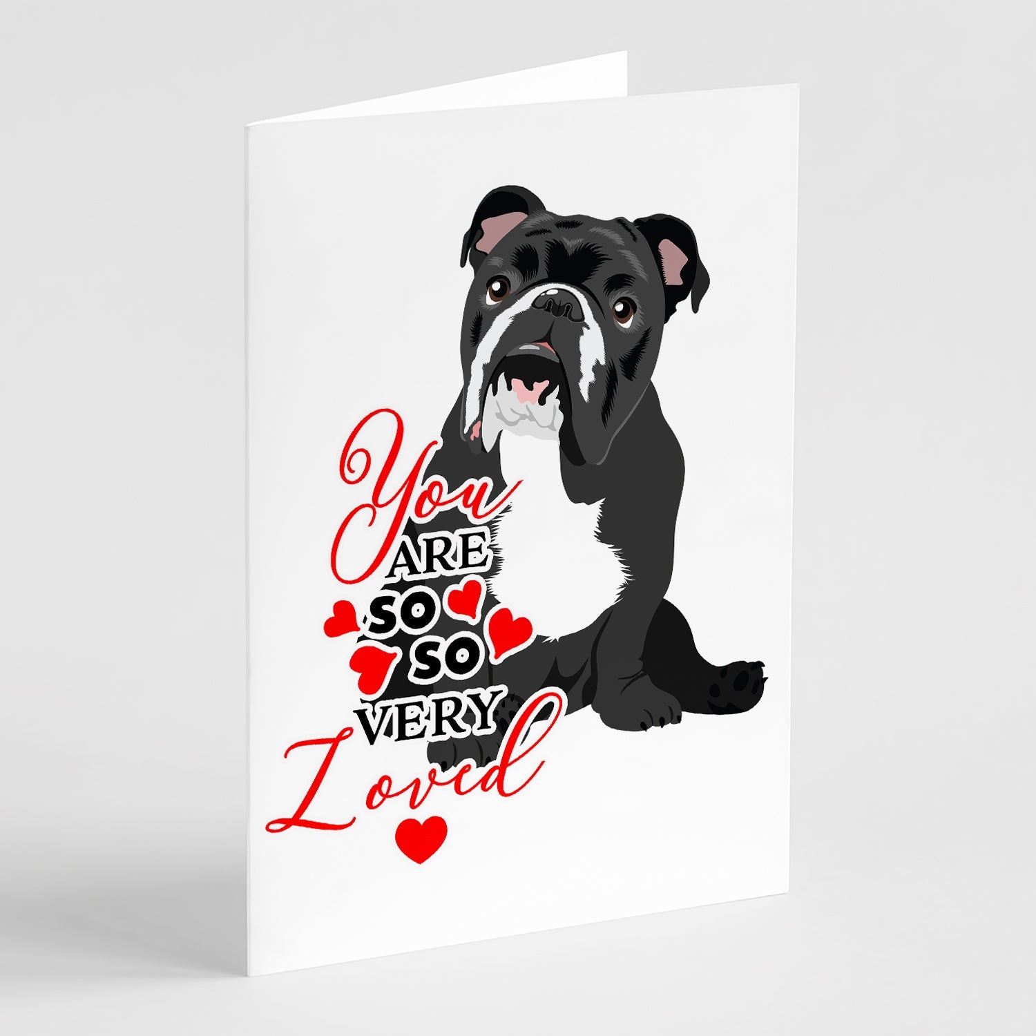 English Bulldog Black and White so Loved Greeting Cards Pack of 8 Blank Cards with Envelopes Whimsical A7 Size 5x7