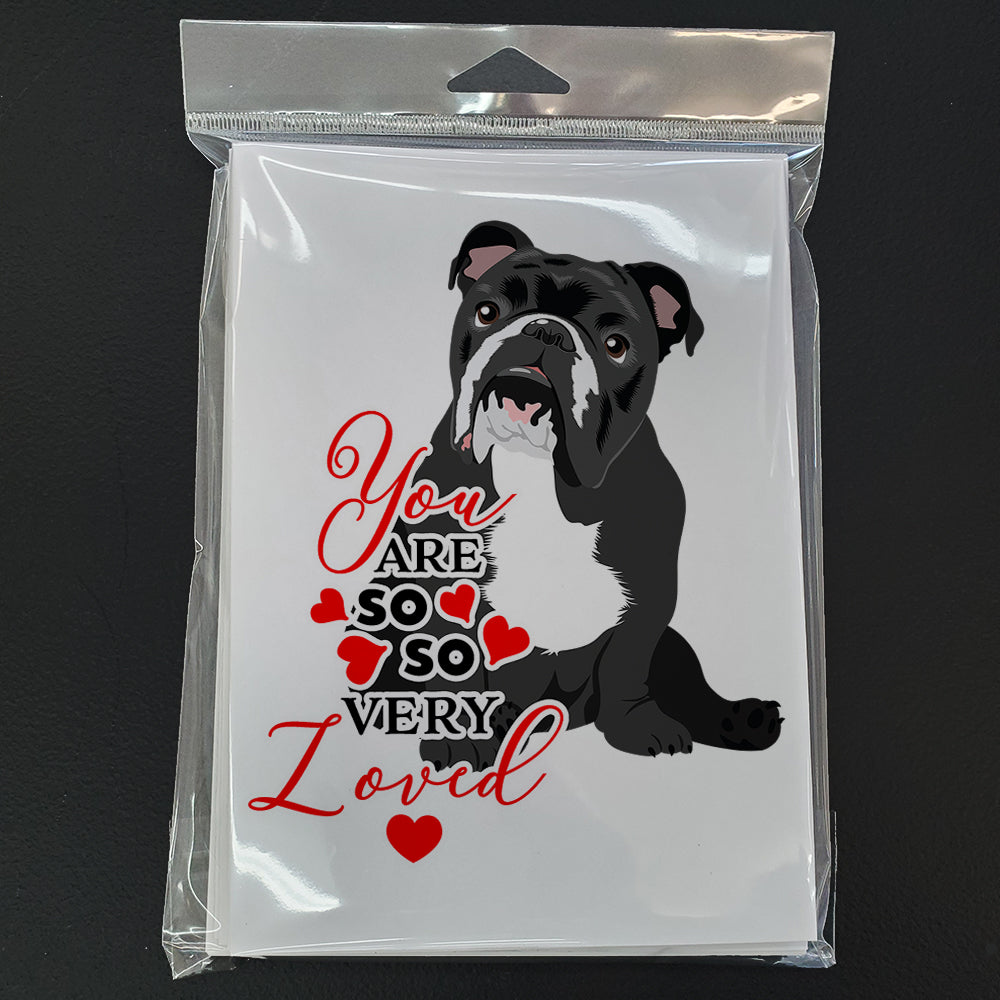 English Bulldog Black and White so Loved Greeting Cards Pack of 8 Blank Cards with Envelopes Whimsical A7 Size 5x7